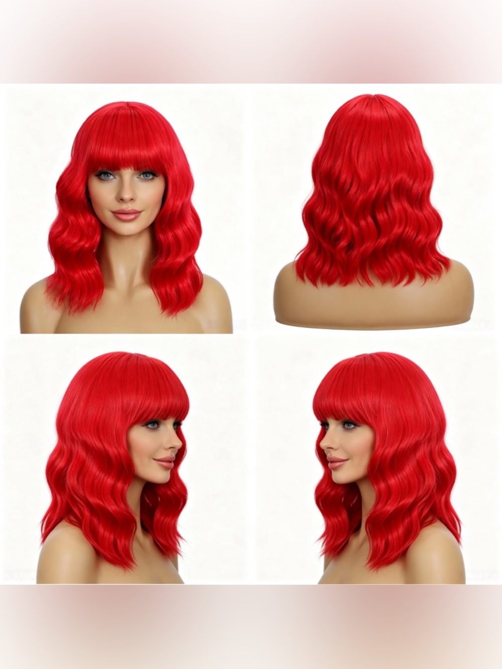 Vibrant Red Wavy Wig with Bangs- Stunning Wavy 14” Bob, Heat Resistant